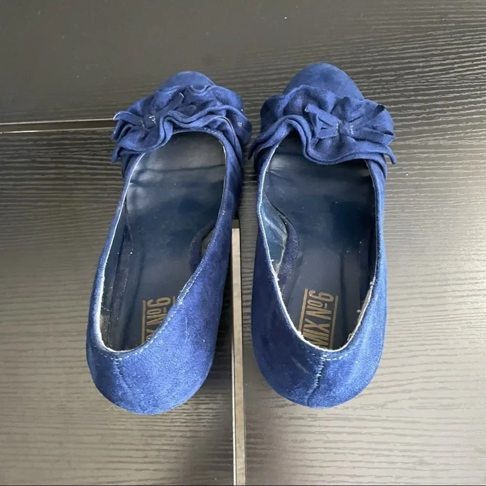 Mix No. 6 Olivia Blue Ruffle Toe Wedge Shoe, 9.5